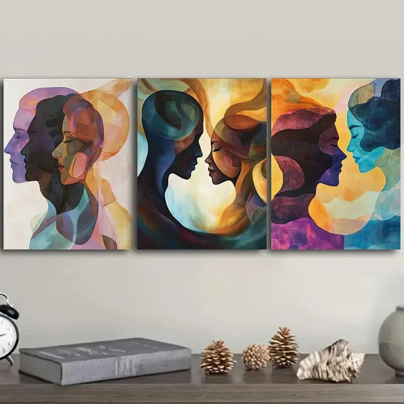 3pcs The Merging Of Diverse Human Souls Wall Art Set Canvas Framed 60x90cm - High Quality Print 100% Australian Made Wall Canvas Ready to Hang