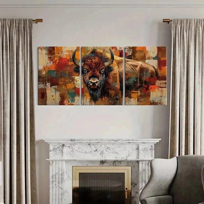 3pcs Abstract Bison Vibrant Color Bold Lines Metal Print Ready to Hang Art