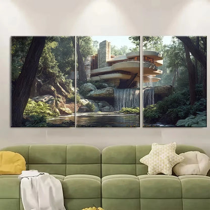 3pcs Fallingwater Travel Metal Print Ready to Hang Art