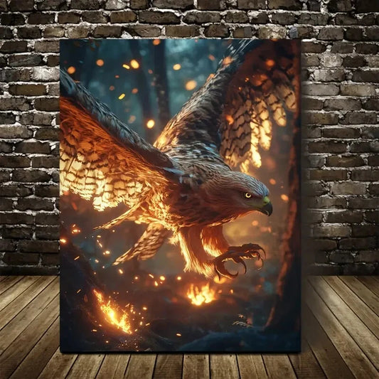 Glowing Embers & Magical Forest Scene Painting 40x60cm Metal Print Ready to Hang