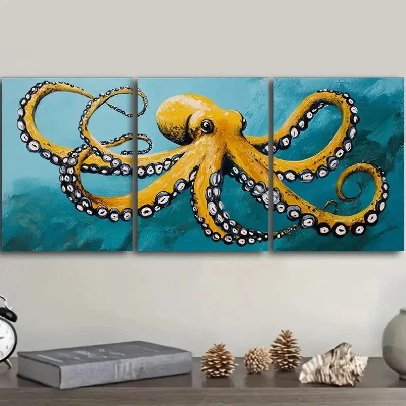 3pcs Octopus Acrylic Painting Prints Metal Print Ready to Hang Art