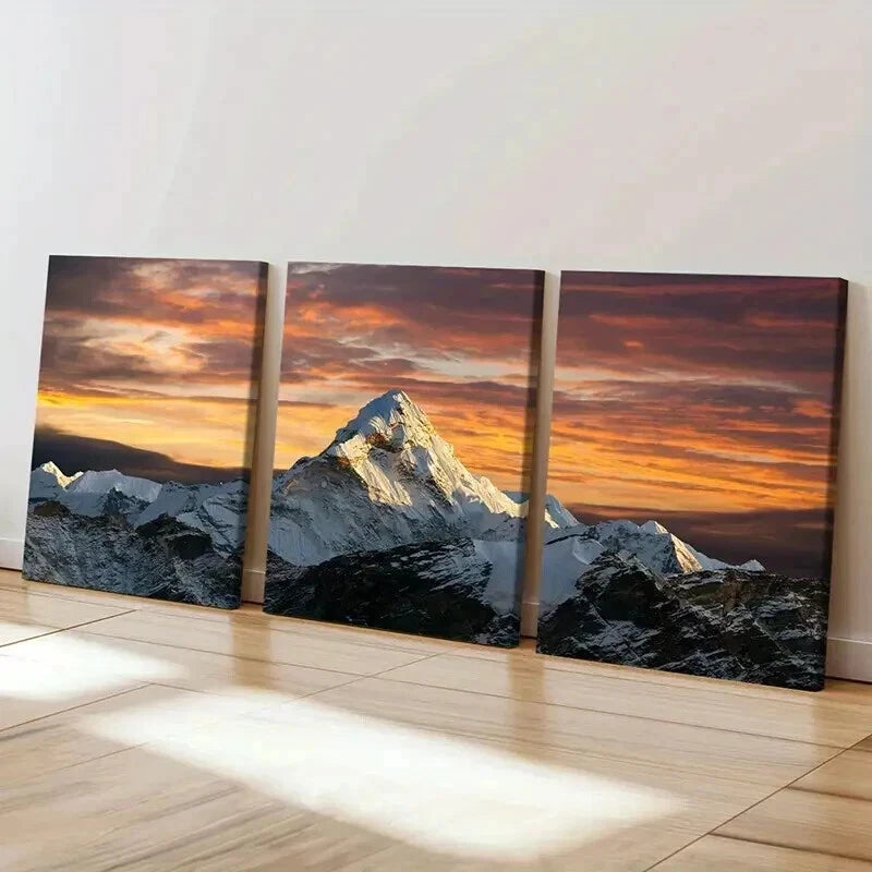 3pcs Natural Landscape Snow Mountains Sunset Wall Art Set Canvas Framed 40x60cm - High Quality Print 100% Australian Made Wall Canvas Ready to Hang