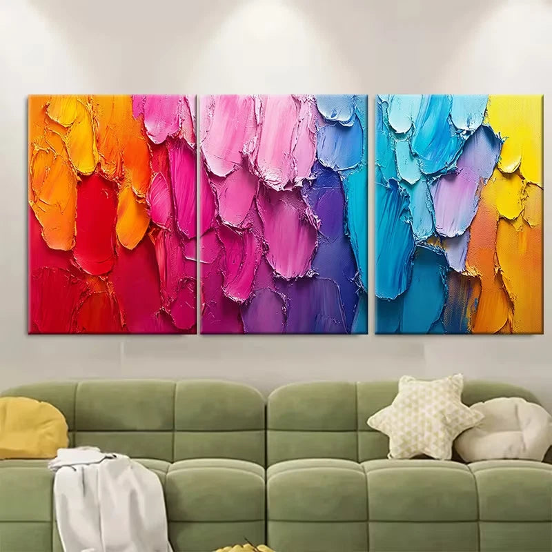 3pcs Vibrant Textured Abstract Metal Print Ready to Hang Art