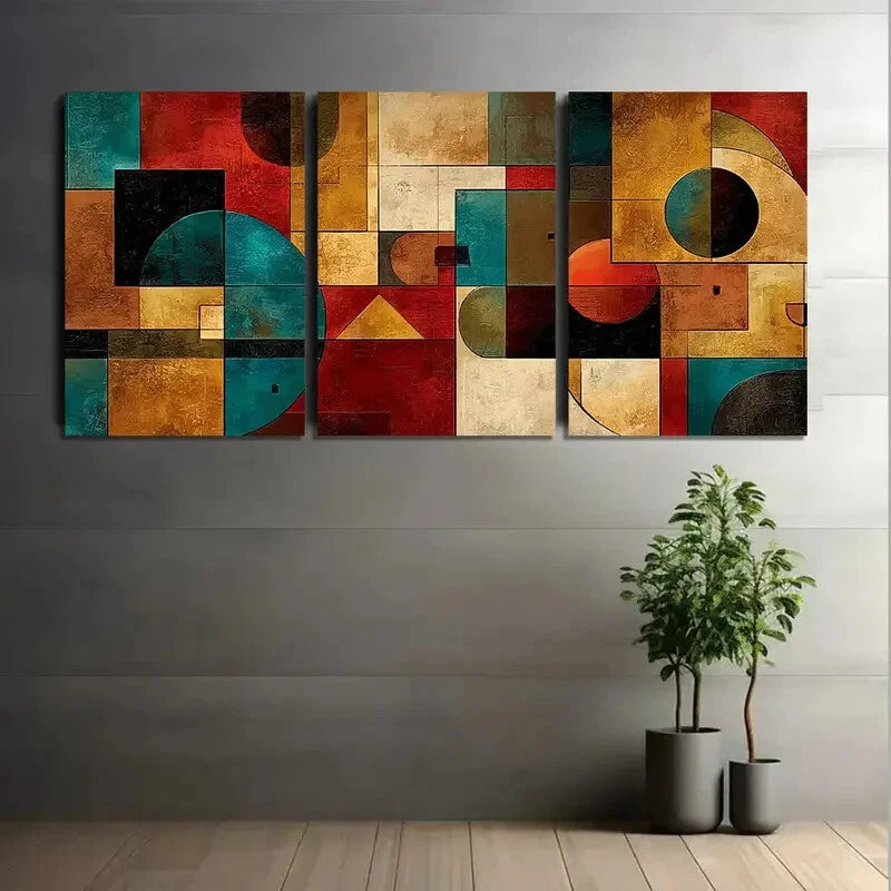 3pcs Abstract Geometric Shapes Earthy Tones Metal Print Ready to Hang Art