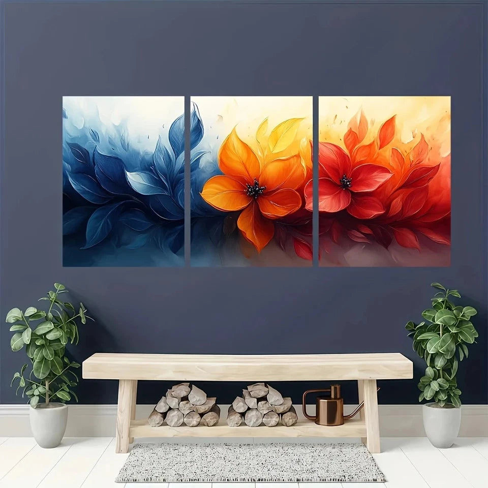 3pcs Vibrant Abstract Watercolor Modern Blue Metal Print Ready to Hang Art