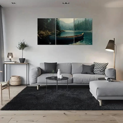 3pcs Peaceful Lake Scene with Canoe Metal Print Ready to Hang Art