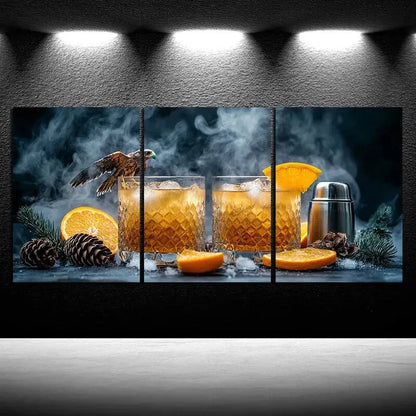 3pcs Pinecone And Orange Juice Metal Print Ready to Hang Art