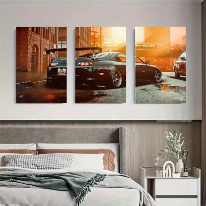 3pcs Urban Racing Car Street Racer Perfect Wall Art Set Canvas Framed 40x60cm - High Quality Print 100% Australian Made Wall Canvas Ready to Hang
