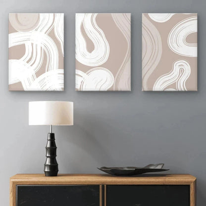 3pcs Neutral Abstract White Waves Wall Art Set Canvas Framed 50x70cm - High Quality Print 100% Australian Made Wall Canvas Ready to Hang