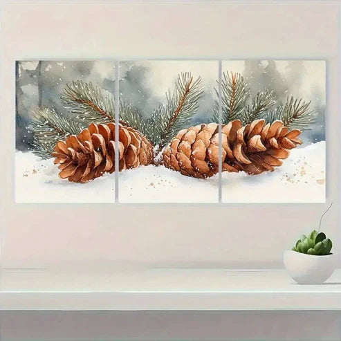 3pcs Cone Snowy Forest T Wall Art Set Canvas Unframed - High Quality Print 100% Australian Made Wall Canvas - Bella Home Decor