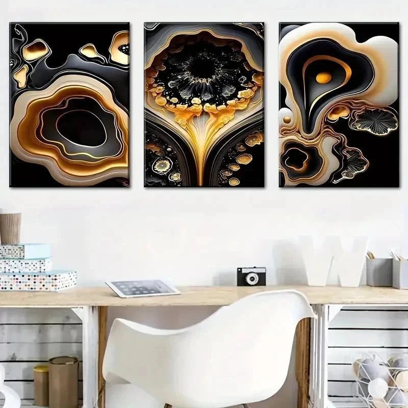 3pcs Fashion Light Luxury Abstract Gold Perfect Wall Art Set Canvas Framed 40x60cm - High Quality Print 100% Australian Made Wall Canvas Ready to Hang