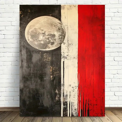 Beautiful Black & Red Stripes & Full Moon Painting 40x60cm Metal Print Ready to Hang