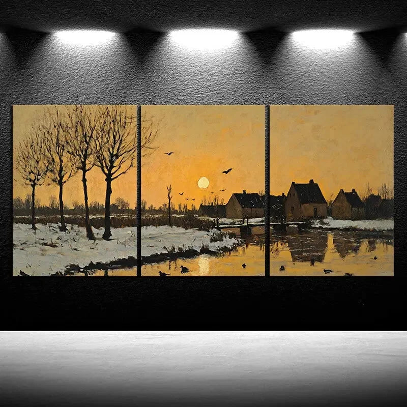 3pcs Sunrise in Winter Farmhouse Metal Print Ready to Hang Art