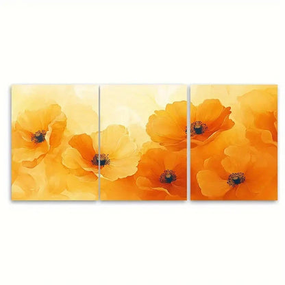 3pcs Beautiful Yellow Orange Abstract Floral R Wall Art Set Canvas Framed 60x90cm - High Quality Print 100% Australian Made Wall Canvas Ready to Hang