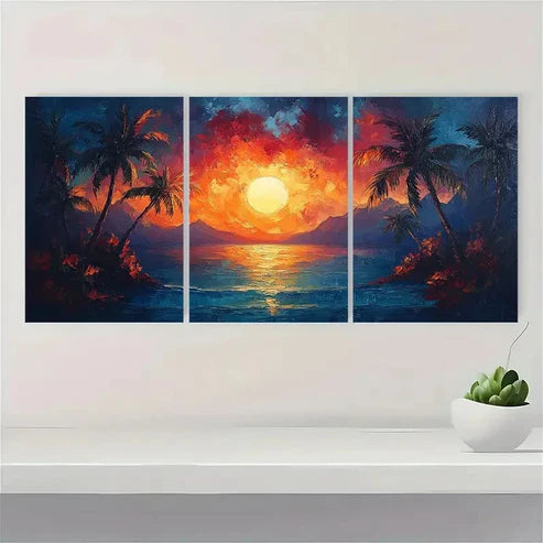 3pcs Abstract Landscape Art Palm Trees GH  Wall Art Set Canvas Unframed - High Quality Print 100% Australian Made Wall Canvas - Bella Home Decor