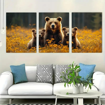 3pcs Family Bear Décor Nature Animal Perfect Wall Art Set Canvas Framed 40x60cm - High Quality Print 100% Australian Made Wall Canvas Ready to Hang