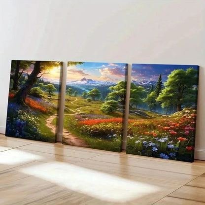 3pcs Fantasy Natural Landscape Anime Style Wall Art Set Canvas Framed 40x60cm - High Quality Print 100% Australian Made Wall Canvas Ready to Hang