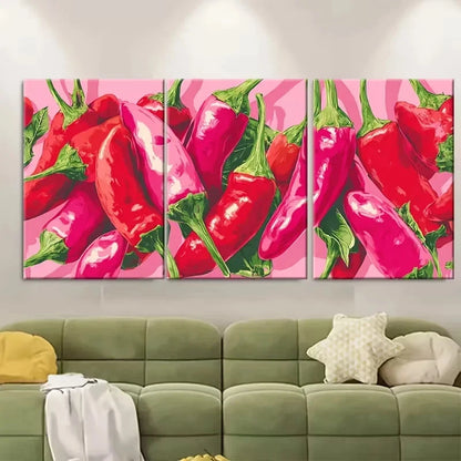 3pcs Chilli Pepper Hottie Funny Retro Kitchen Wall Art Set Canvas Framed 50x70cm - High Quality Print 100% Australian Made Wall Canvas Ready to Hang