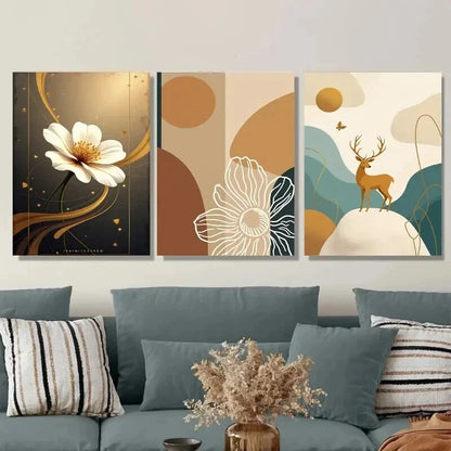 3pcs Contemporary Abstract Floral Minimalist Wall Art Set Canvas Framed 40x60cm - High Quality Print 100% Australian Made Wall Canvas Ready to Hang