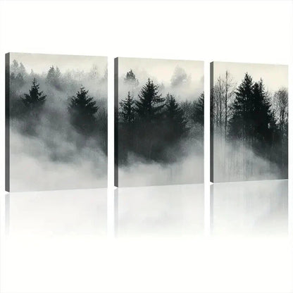 3pcs Foggy Forest Modern Landscape Prints  Wall Art Set Canvas Framed 40x60cm - High Quality Print 100% Australian Made Wall Canvas Ready to Hang