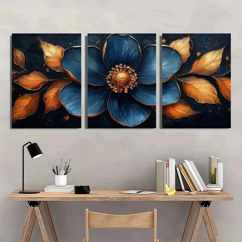 3pcs Golden And Black Flower Perfect Wall Art Set Canvas Framed 40x60cm - High Quality Print 100% Australian Made Wall Canvas Ready to Hang
