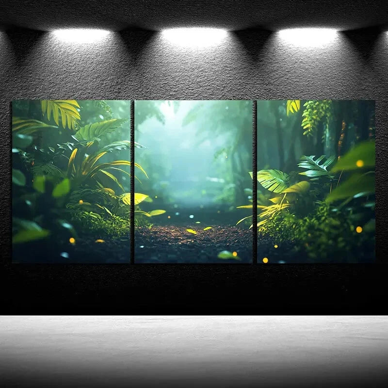 3pcs Sunshine in The Forest Green Leaves Metal Print Ready to Hang Art