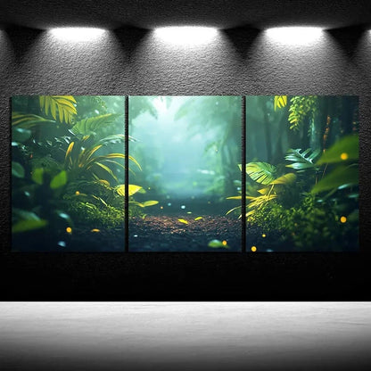 3pcs Sunshine in The Forest Green Leaves Metal Print Ready to Hang Art