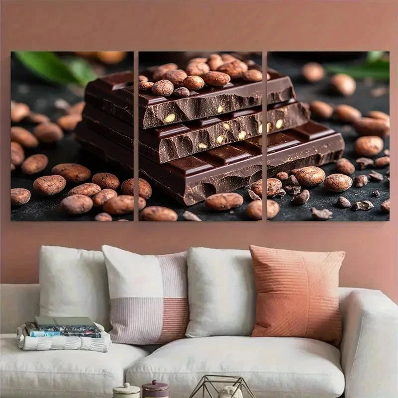 3pcs Cocoa Beans Chocolate Décor Perfect Wall Art Set Canvas Framed 60x90cm - High Quality Print 100% Australian Made Wall Canvas Ready to Hang