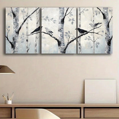 3pcs Luxurious Silvery Birch Painting Metal Print Ready to Hang Art