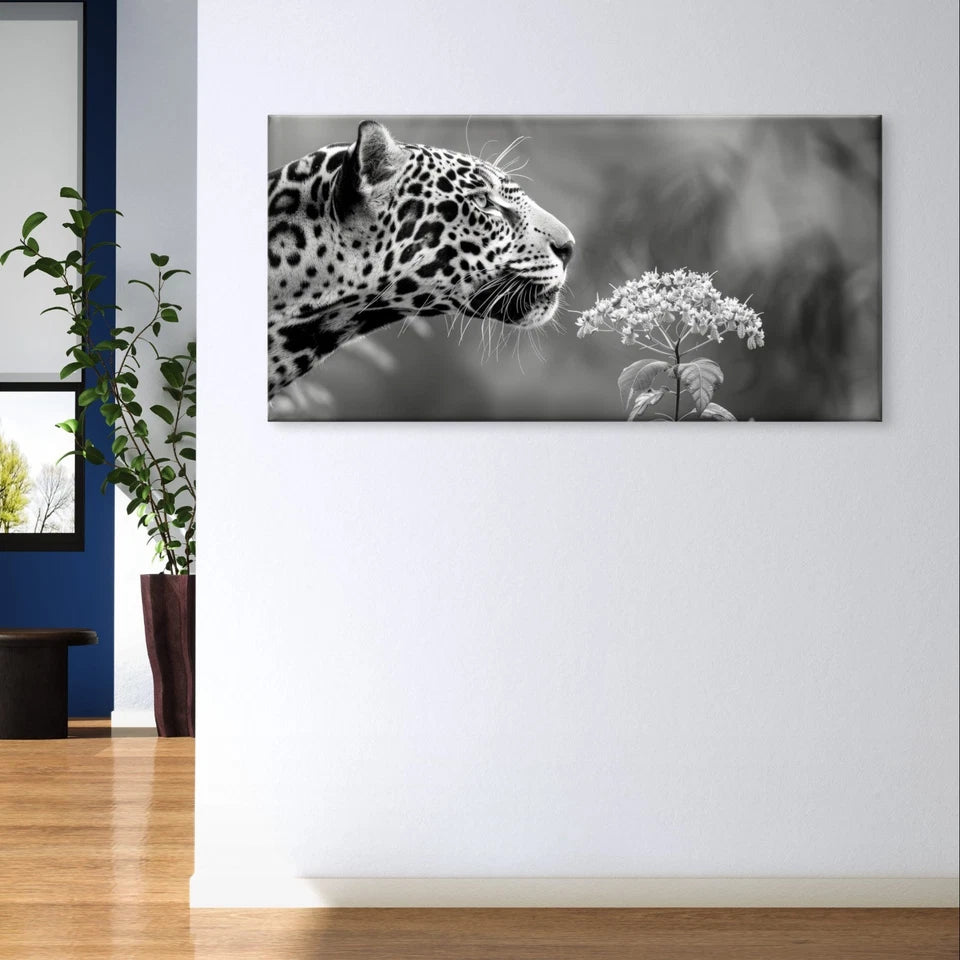 Vintage Black and White Leopard Wall Art Canvas Office Home Framed 120x60cm