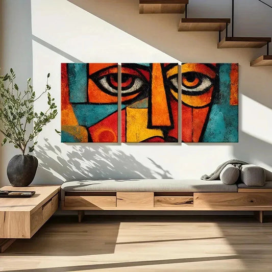3pcs Abstract Cubism Art Bold Colors Geometric Metal Print Ready to Hang Art