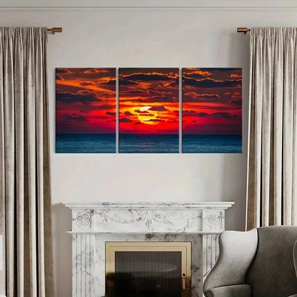 3pcs Sea Surface At Dusk And Sunset Wall Art Set Canvas Framed 40x60cm - High Quality Print 100% Australian Made Wall Canvas Ready to Hang