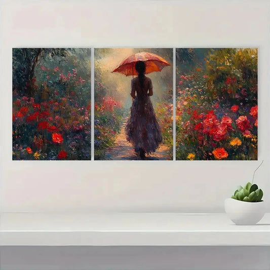 3pcs Morning Stroll Gardens Giverny Fine Perfect Wall Art Set Canvas Framed 40x60cm - High Quality Print 100% Australian Made Wall Canvas Ready to Hang
