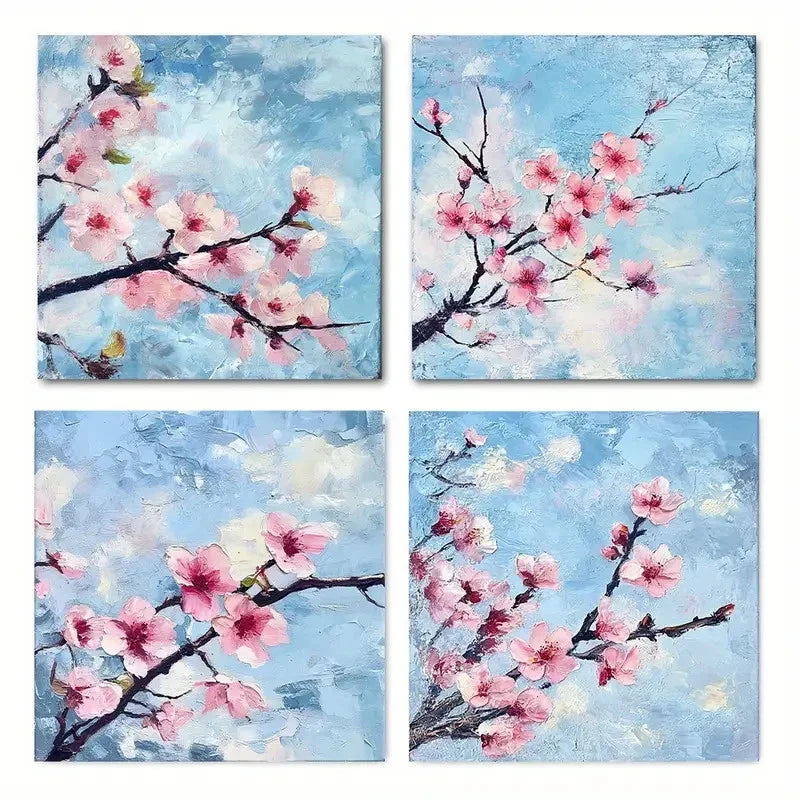 4pcsPink & White Flowers on Blue SkyWall Art Canvas Framed