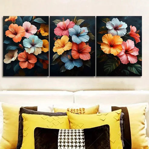 3pcs Featuring Hibiscus Flowers, Floral Wall Art Set Canvas Framed 60X90cm - High Quality Print 100% Australian Made Wall Canvas Ready to Hang