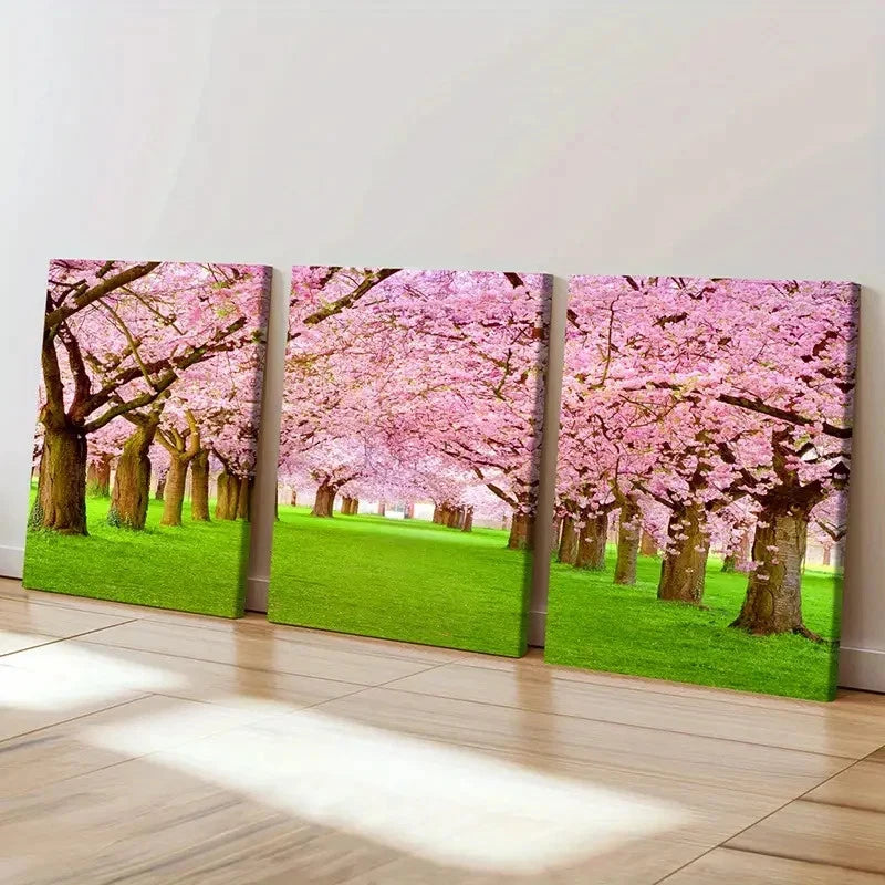 3pcs Sakura Forest Natural Landscape Wall Art Set Canvas Framed 60x90cm - High Quality Print 100% Australian Made Wall Canvas Ready to Hang