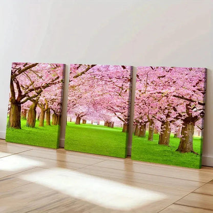 3pcs Sakura Forest Natural Landscape Wall Art Set Canvas Framed 60x90cm - High Quality Print 100% Australian Made Wall Canvas Ready to Hang