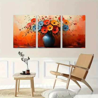 3pcs Vase Flower Abstract Colorful Perfect Wall Art Set Canvas Framed 40x60cm - High Quality Print 100% Australian Made Wall Canvas Ready to Hang.