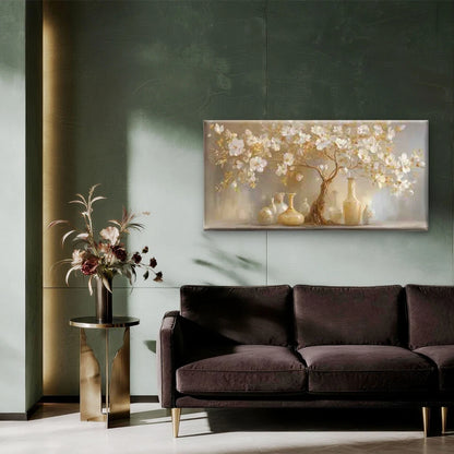 Golden Blossoms, Spring-Themed Wall Art Canvas Office Home Room Framed 120x60cm