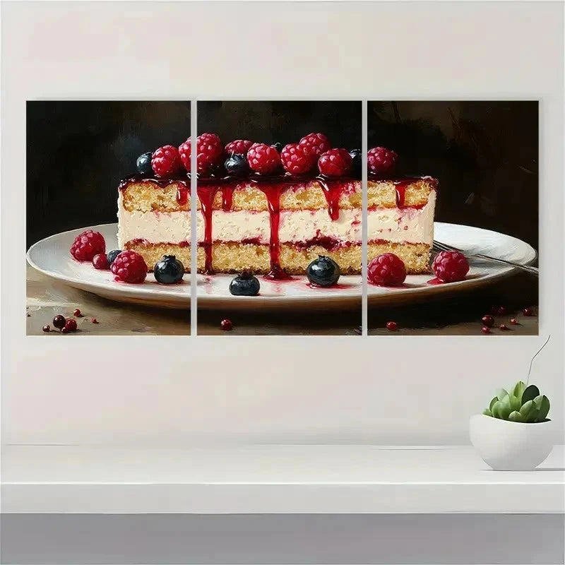 3pcs Cake Dessert Food Delicious Perfect Wall Art Set Canvas Framed 50x70cm - High Quality Print 100% Australian Made Wall Canvas Ready to Hang