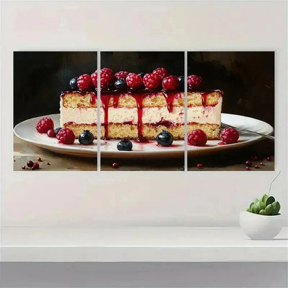 3pcs Cake Dessert Food Delicious Perfect Wall Art Set Canvas Framed 50x70cm - High Quality Print 100% Australian Made Wall Canvas Ready to Hang