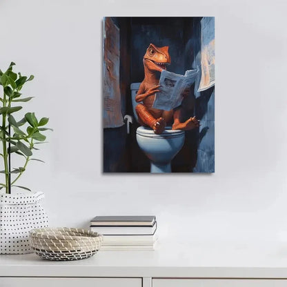 Beautiful Dinosaur Reading Newspaper Painting  40x60cm Metal Print Ready to Hang