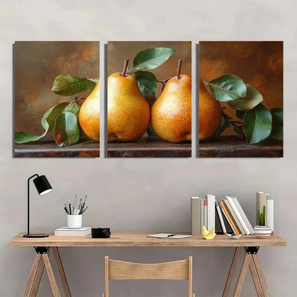 3pcs Rustic Vintage Pears Fruits Themed Metal Print Ready to Hang Art