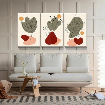 3pcs Abstract Plant and Shapes Mid Century Metal Print Ready to Hang Art