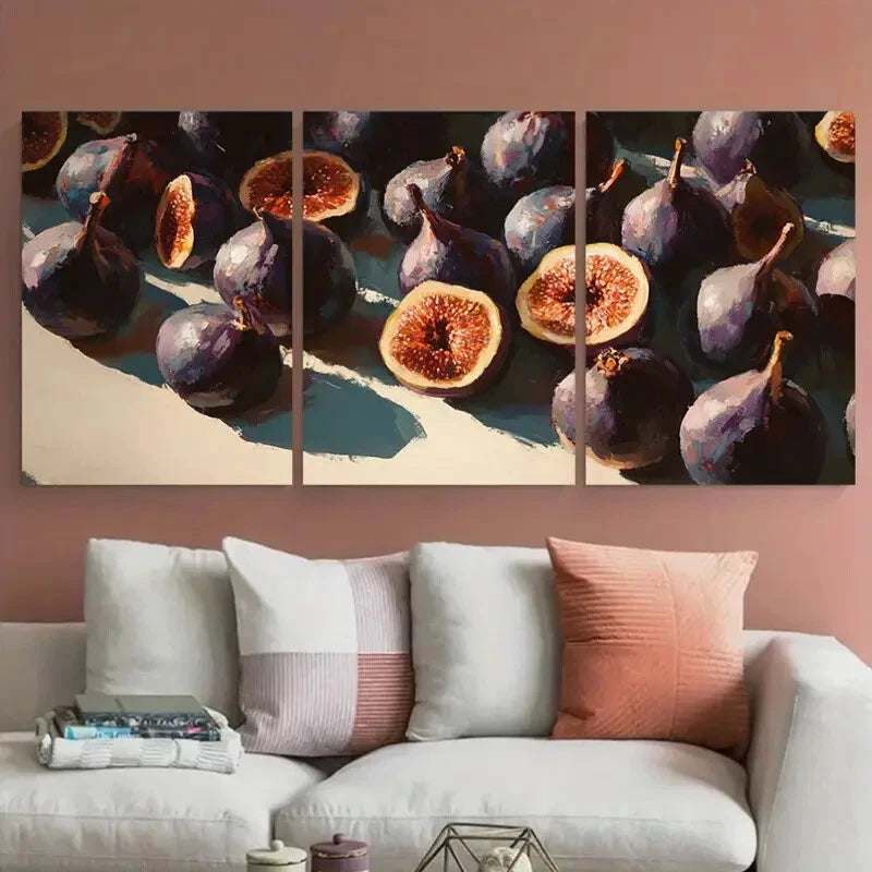 3pcs Abstract Fig Aesthetic Neutral Fruit Metal Print Ready to Hang Art