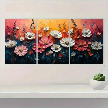 3pcs Pink Meadow & Wildflower Textured Perfect Wall Art Set Canvas Framed 60x90cm - High Quality Print 100% Australian Made Wall Canvas Ready to Hang