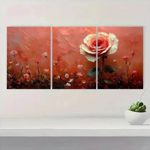 3pcs Small White Rose Artwork TR Wall Art Set Canvas Unframed - High Quality Print 100% Australian Made Wall Canvas