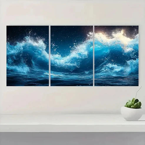 3pcs Underwater Ocean Waves DE Wall Art Set Canvas Unframed - High Quality Print 100% Australian Made Wall Canvas