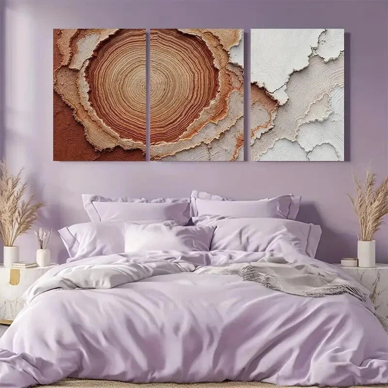 3pcs Earthy Brown & Cream Circular Patterns Metal Print Ready to Hang Art