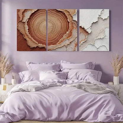 3pcs Earthy Brown & Cream Circular Patterns Metal Print Ready to Hang Art